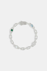 Polished & Iced Link Gemstone Motif Bracelet - 6mm