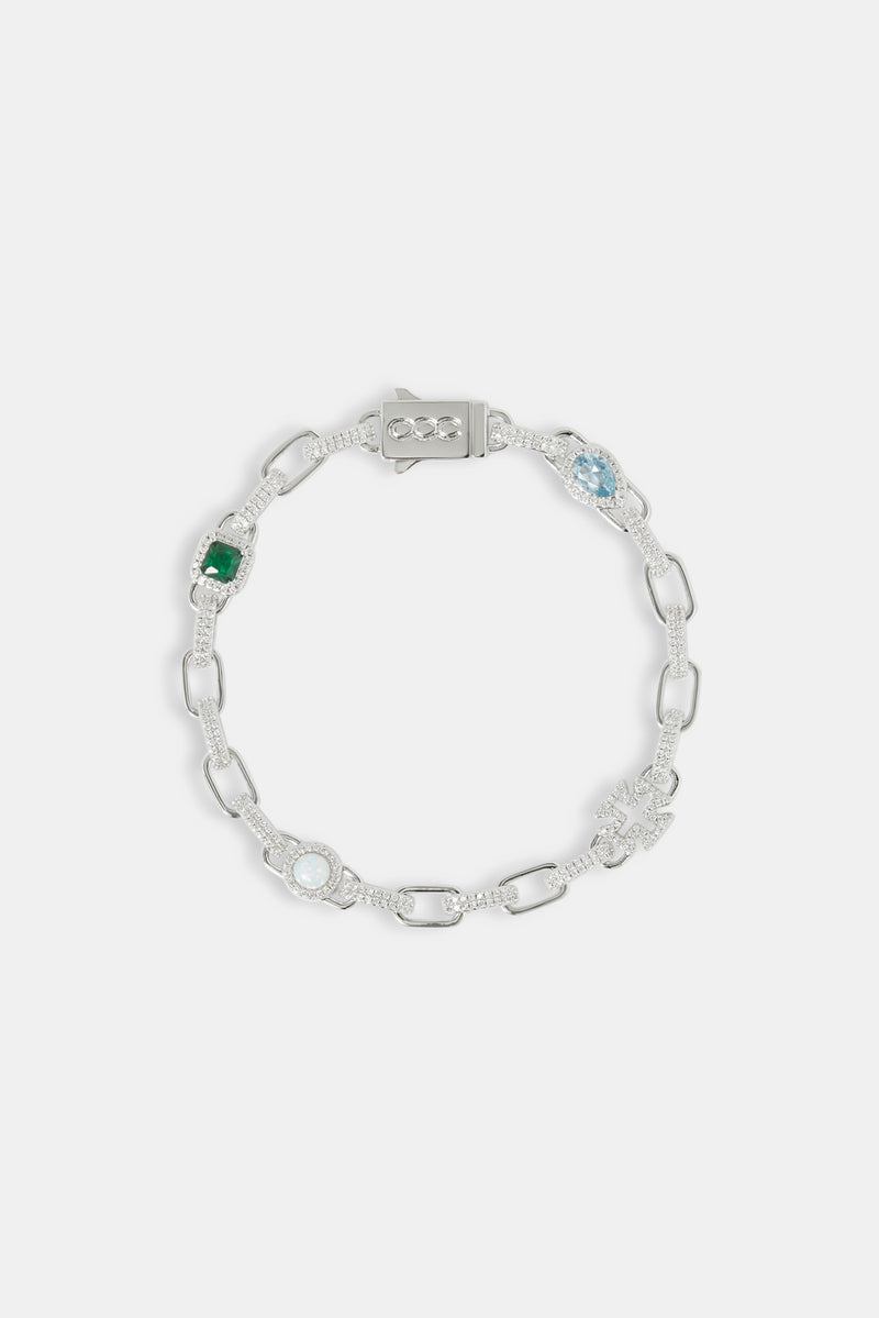 Polished & Iced Link Gemstone Motif Bracelet - 6mm