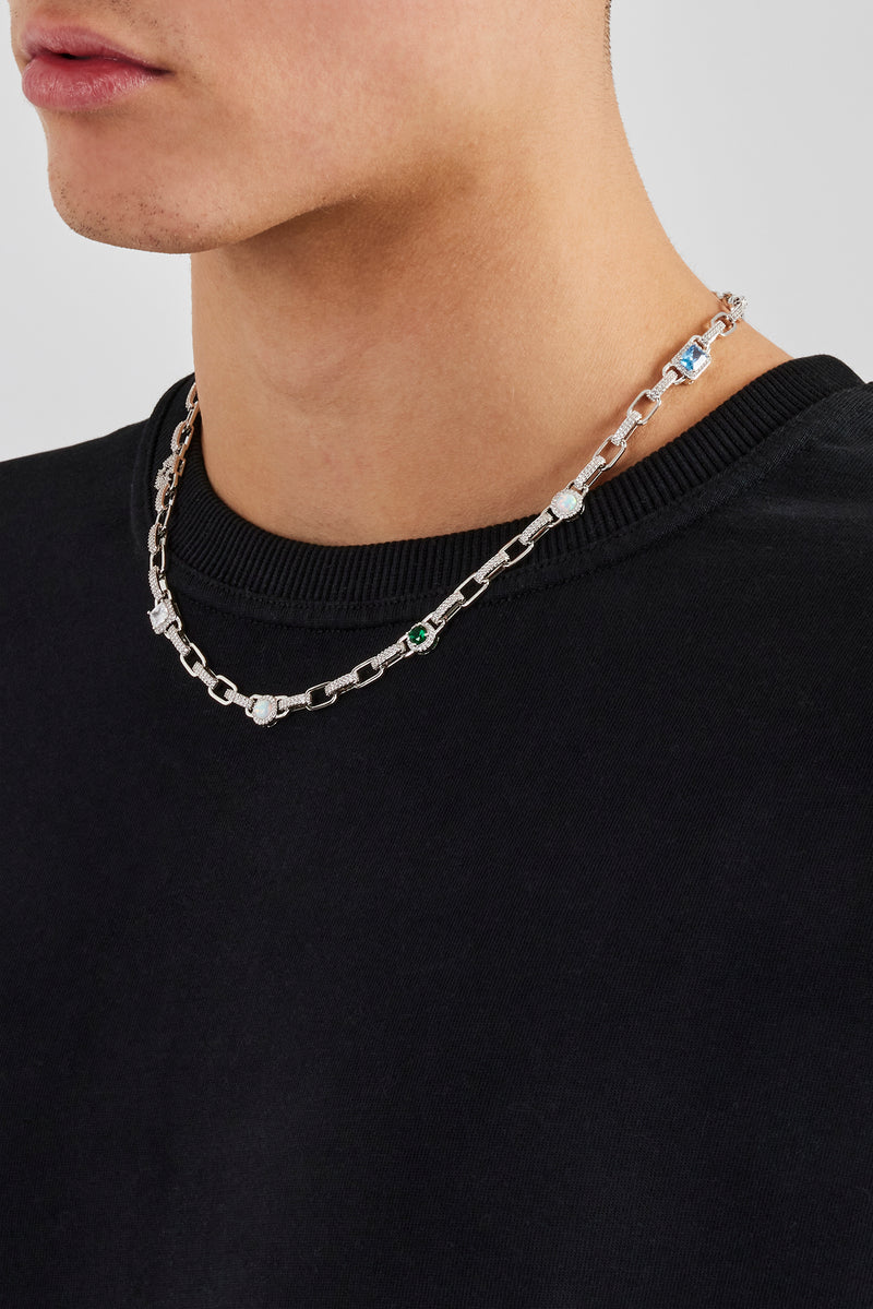 Polished & Iced Link Gemstone Motif Chain - 6mm