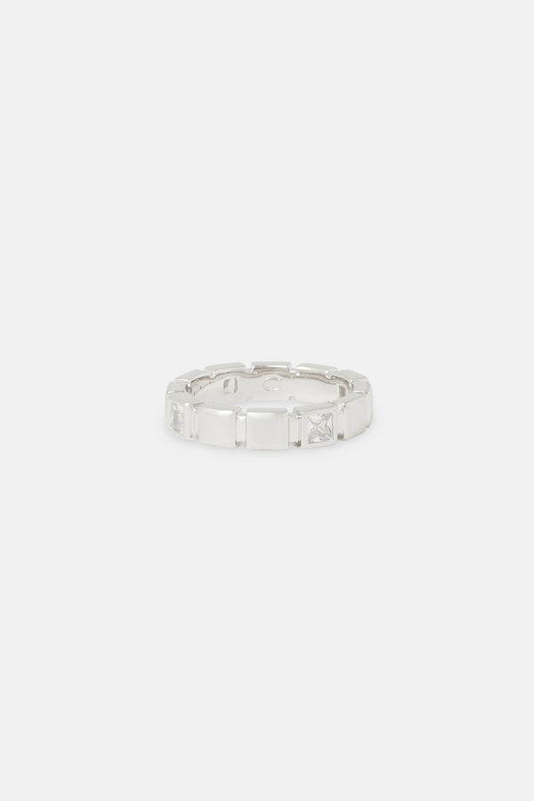 Polished & Iced Square Band Ring - 5mm