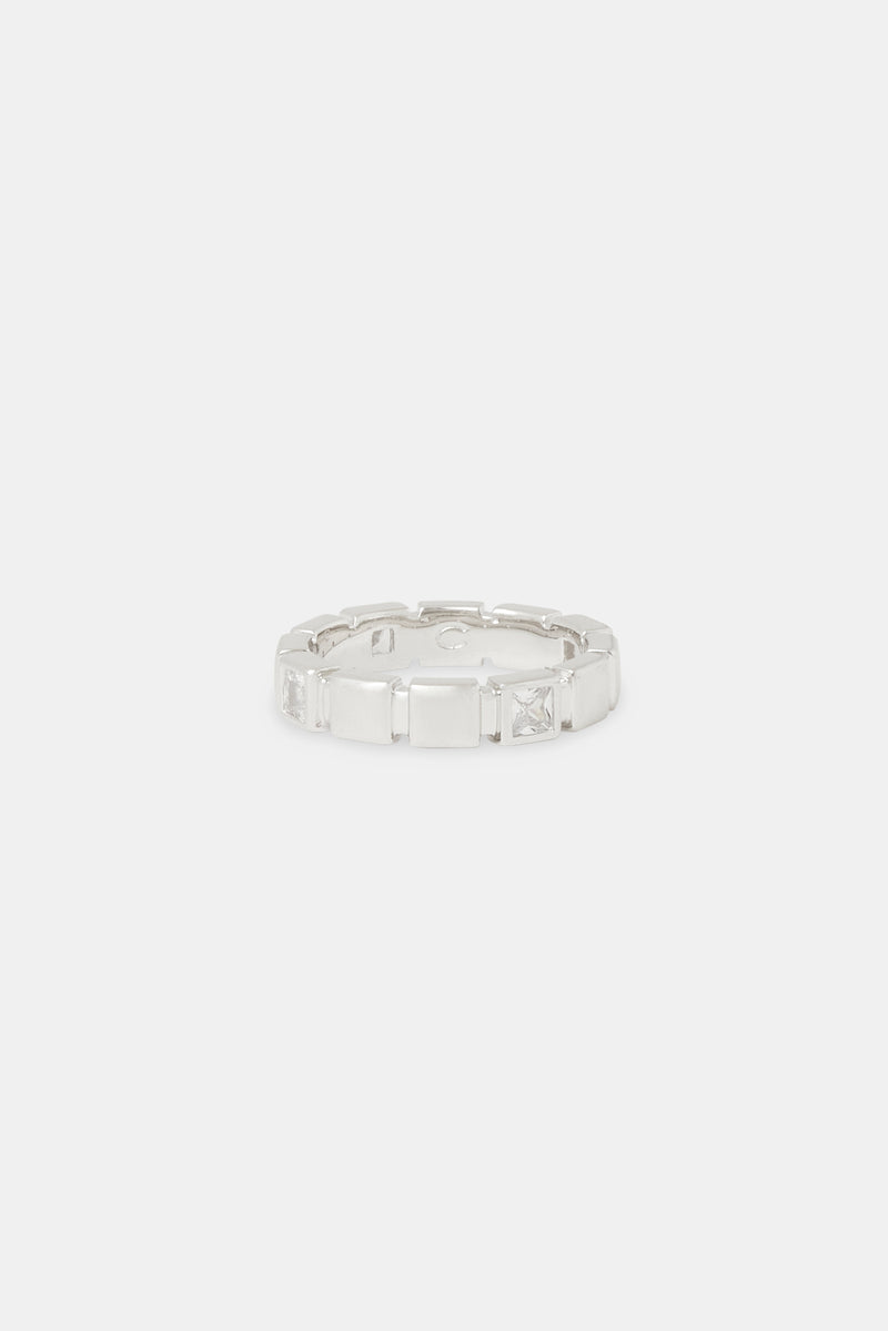 Polished & Iced Square Band Ring - 5mm