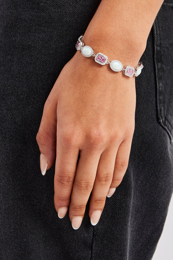 Opal & Pink Gemstone Bracelet - White