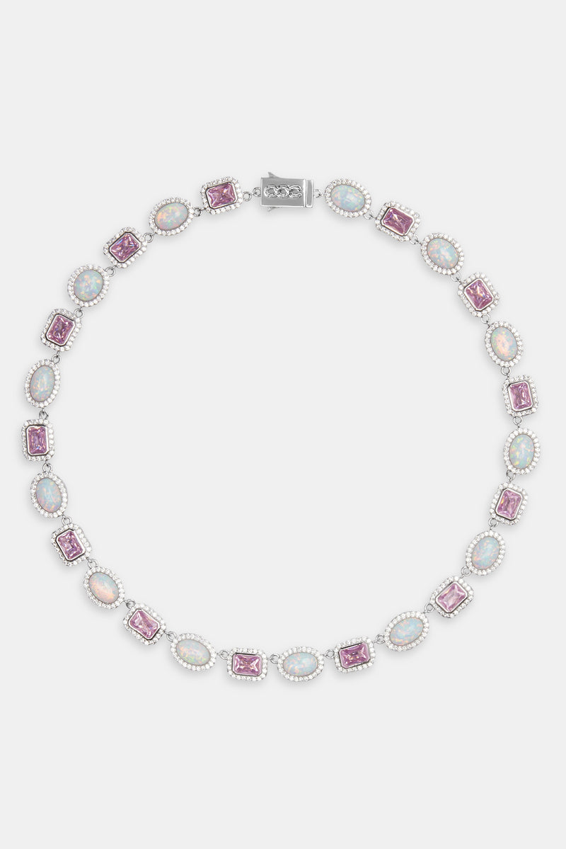 Opal & Pink Gemstone Chain - White