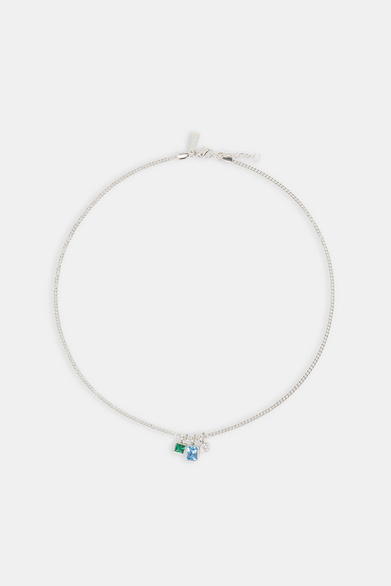 Blue & Green Mixed Gemstone Layered Necklace - 15mm