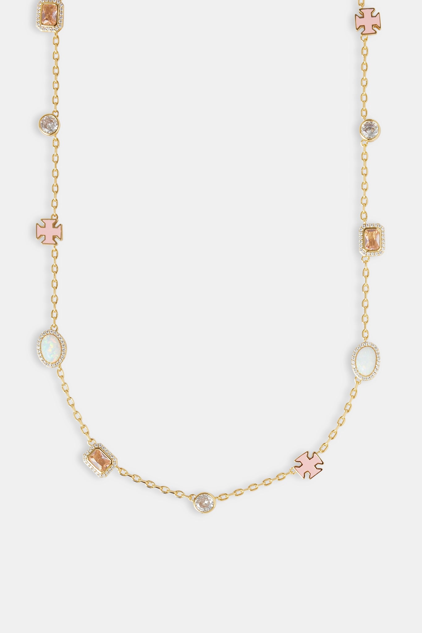 Pink Enamel Cross & Gemstone Rolo Necklace - 10mm | Womens Necklaces ...