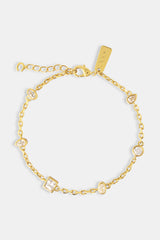 Mixed Shape Gemstone Rolo Link Bracelet - 6mm - Gold