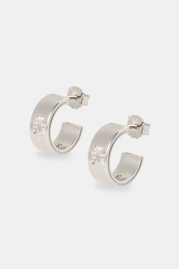 Polished Cross Engraved Huggie Earrings - 12mm