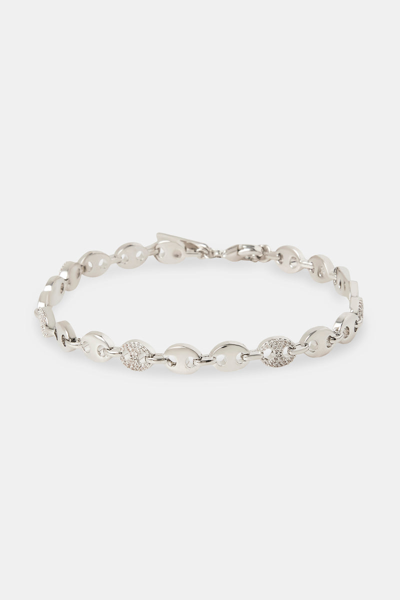 Polished & Iced CZ Pave Coffee Bean Bracelet - 5mm