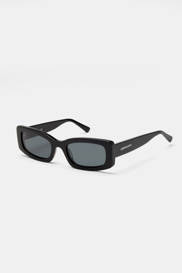 Chunky Narrow Square Acetate Frame Sunglasses - Black