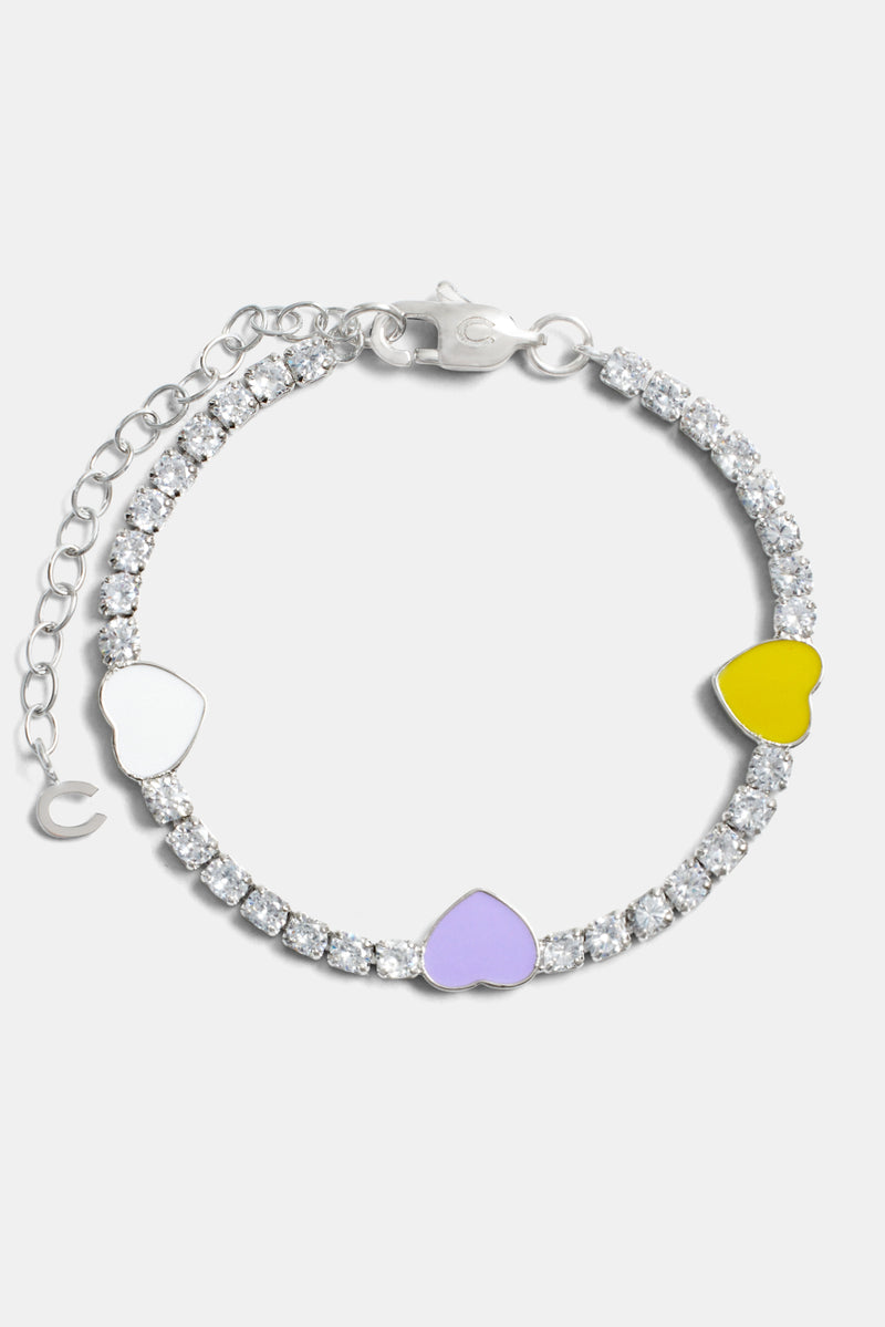 Iced CZ and Enamel Heart Tennis Bracelet