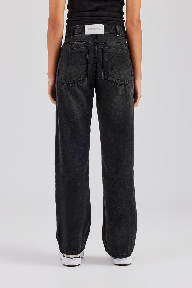 Mid Rise Relaxed Jeans - Washed Black