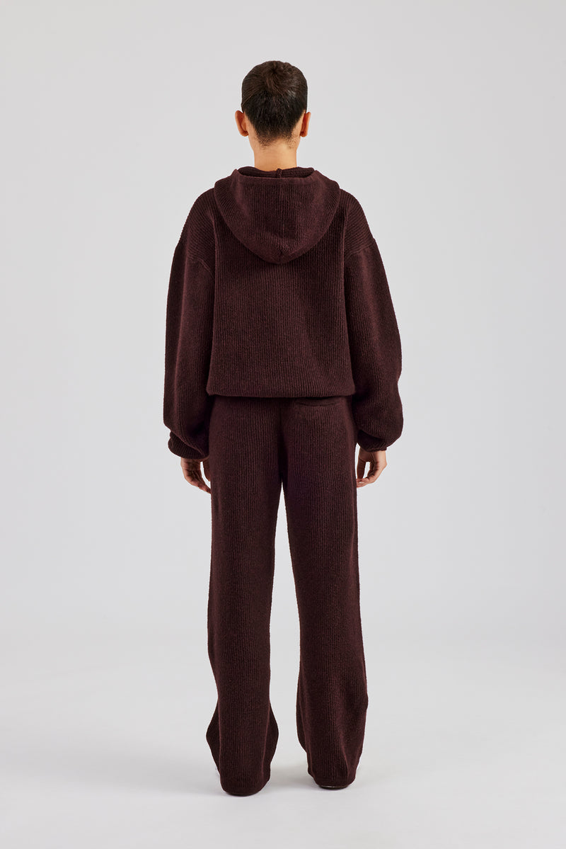 Knit Boxy Embroidered Tracksuit - Chocolate