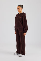 Knit Boxy Embroidered Tracksuit - Chocolate