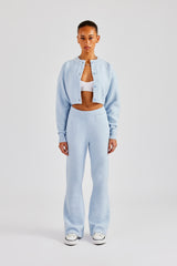 Knitted Cropped Cardigan & Flare Trouser - Baby Blue