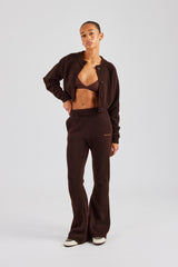 Knitted Cropped Cardigan & Flare Trouser - Chocolate