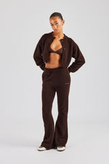 Knitted Cropped Cardigan & Flare Trouser - Chocolate