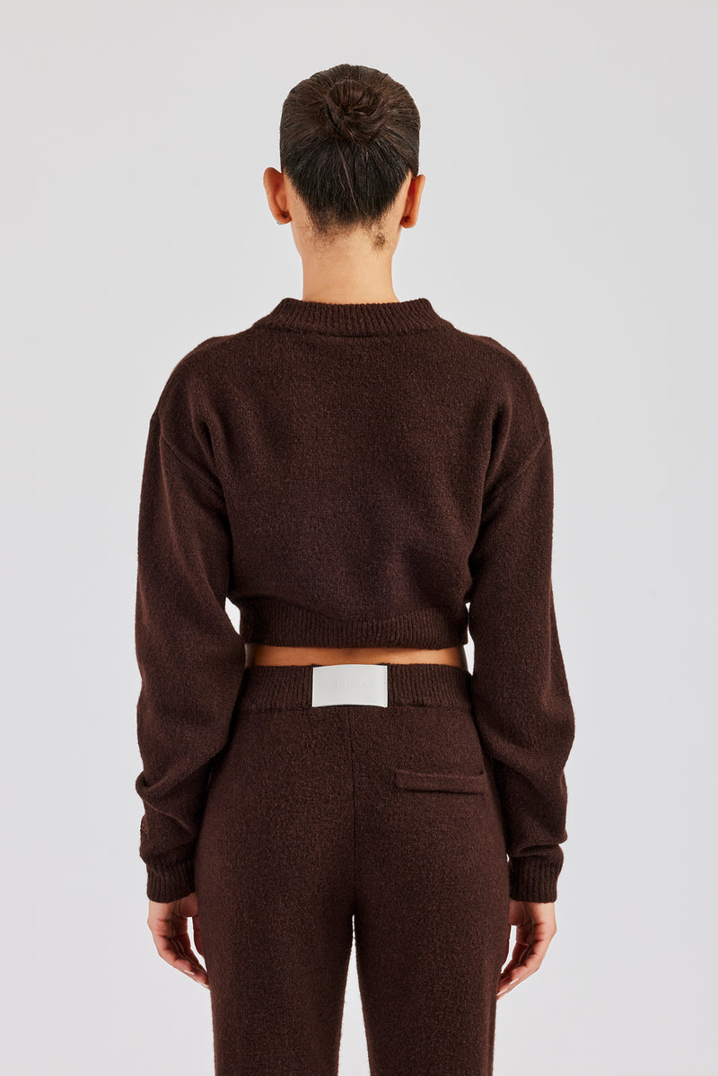 Knitted Cropped Cardigan - Chocolate