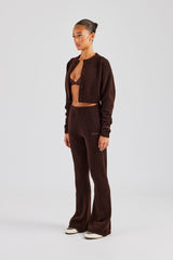 Knitted Cropped Cardigan & Flare Trouser - Chocolate