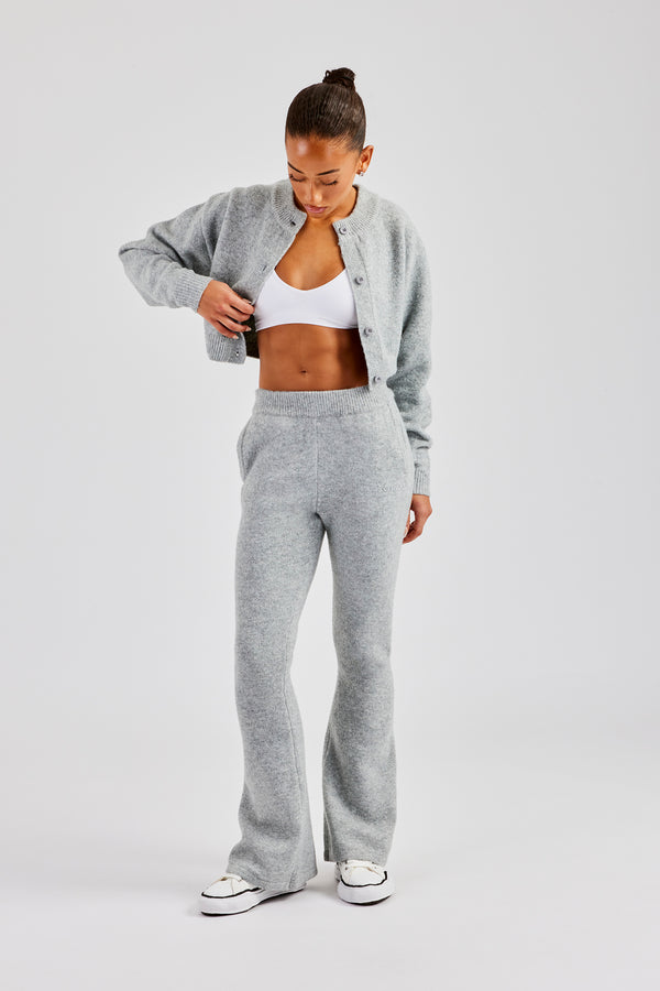 Knitted Cropped Cardigan & Flare Trouser - Grey