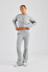 Knitted Cropped Cardigan & Flare Trouser - Grey