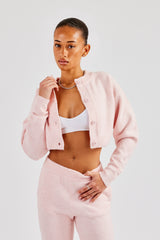 Knitted Cropped Cardigan - Baby Pink