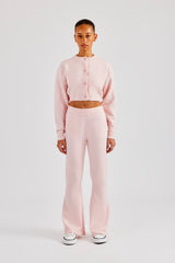 Knitted Cropped Cardigan & Flare Trouser - Baby Pink