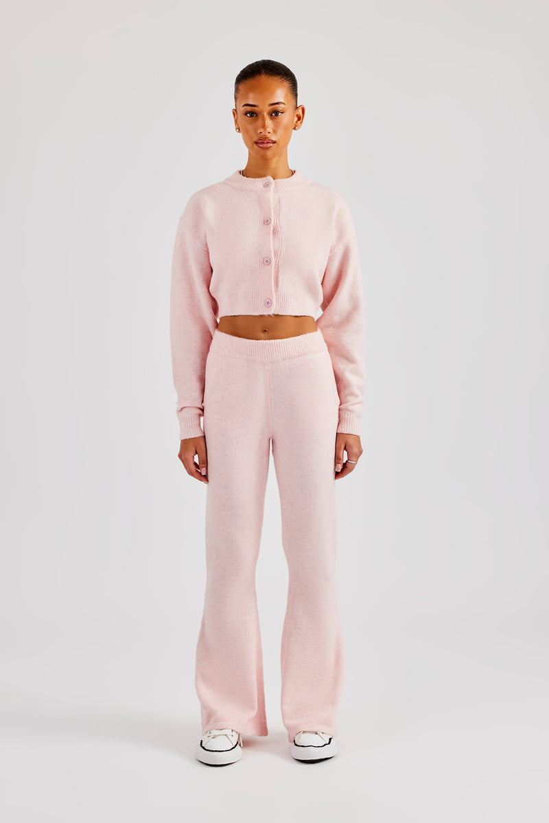 Knitted Flare Trouser - Baby Pink