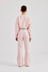 Knitted Cropped Cardigan & Flare Trouser - Baby Pink