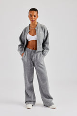 Knitted Zip Bomber & Straight Leg Trouser - Grey