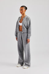 Knitted Zip Bomber & Straight Leg Trouser - Grey