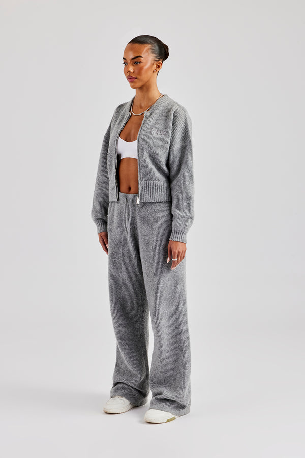 Knitted Zip Bomber & Straight Leg Trouser - Grey