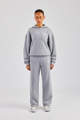 Knit Boxy Raglan Embroidered Tracksuit - Grey