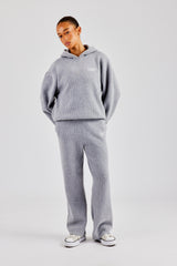 Knit Boxy Raglan Embroidered Tracksuit - Grey