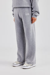 Knit Wide Leg Embroidered Jogger - Grey