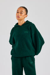 Knit Boxy Embroidered Hoodie - Forest Green