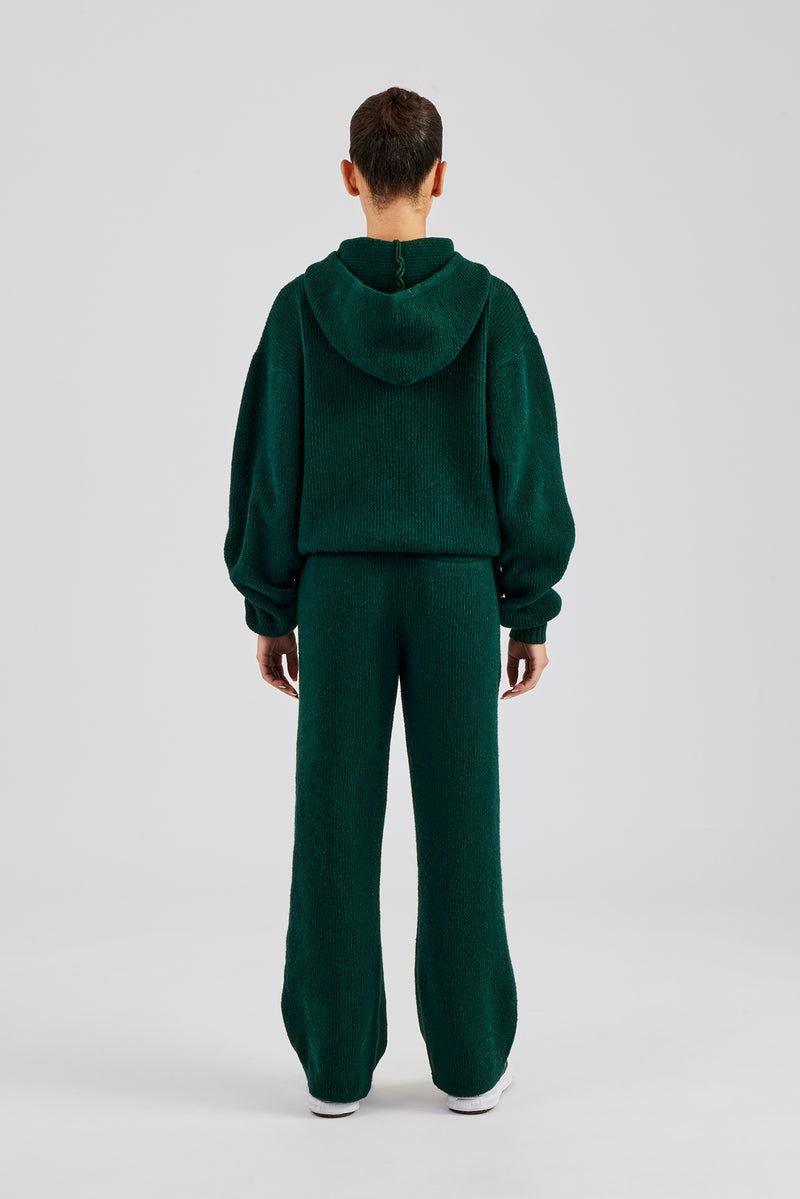 Knit Boxy Embroidered Tracksuit - Forest Green