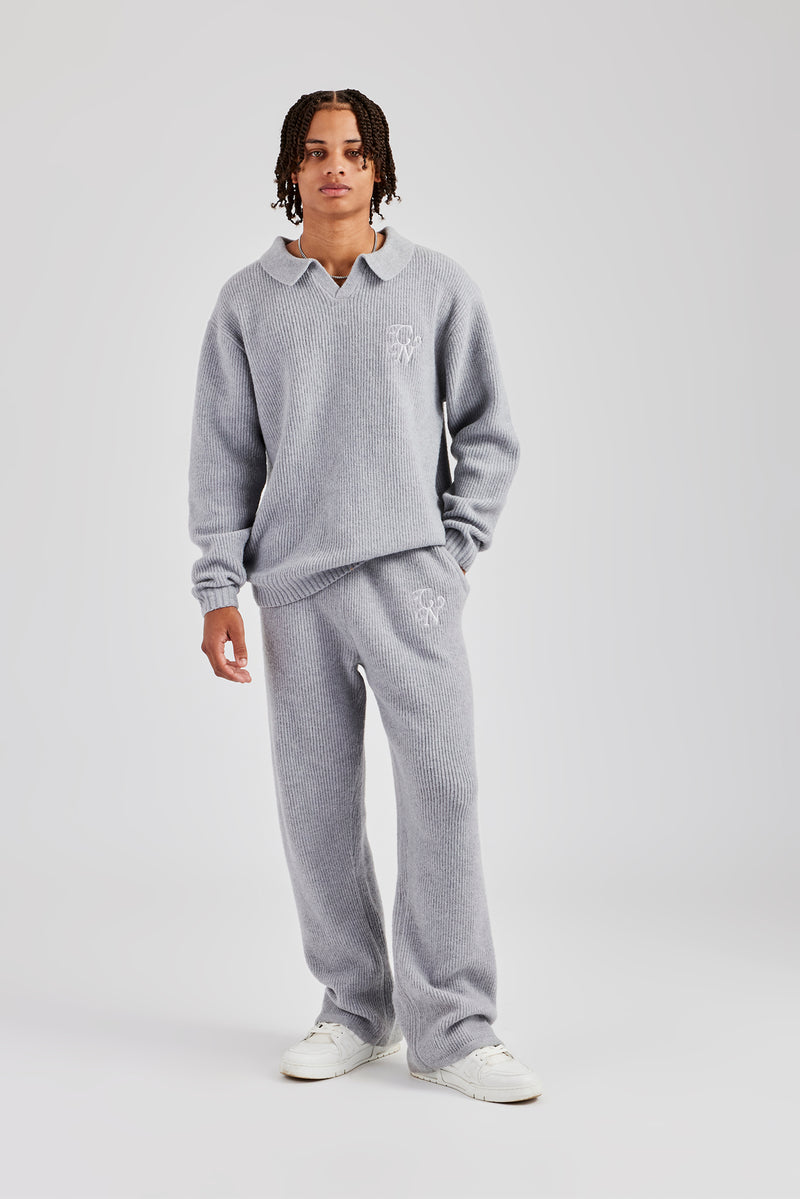 Knit Collared Sweat & Jogger Set - Grey