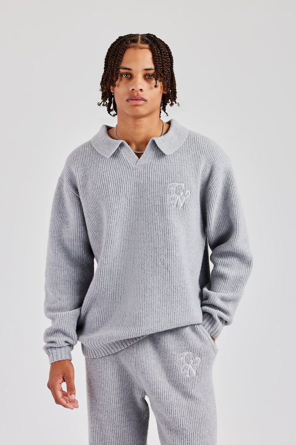 Knit Collared Sweat - Grey