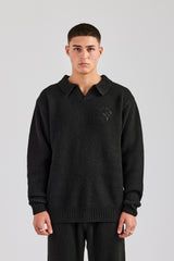 Knit Collared Sweat - Black