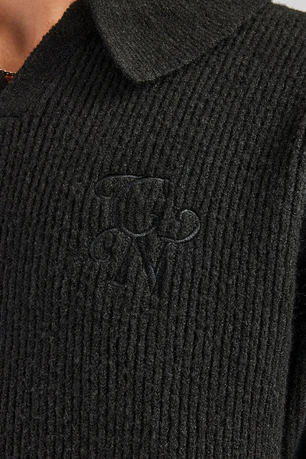 Knit Collared Sweat - Black