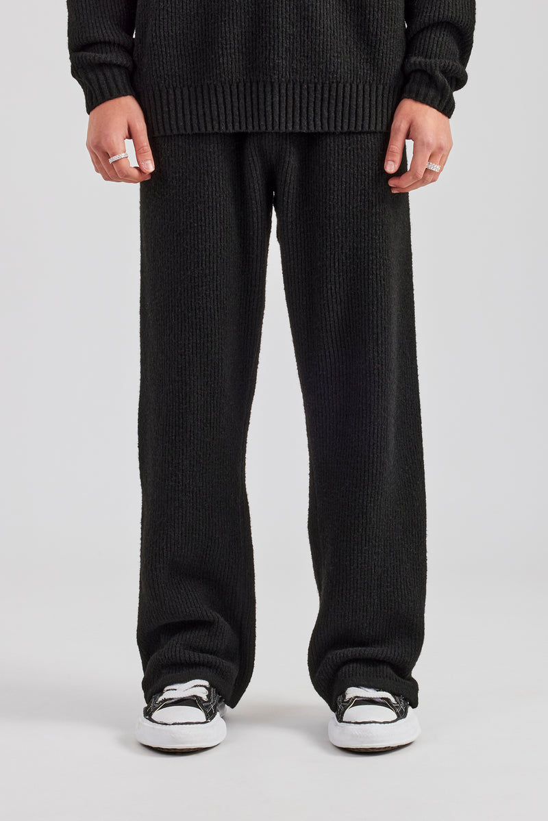 Straight Leg Split Hem Knit Jogger - Black