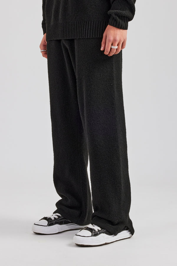 Straight Leg Split Hem Knit Jogger - Black