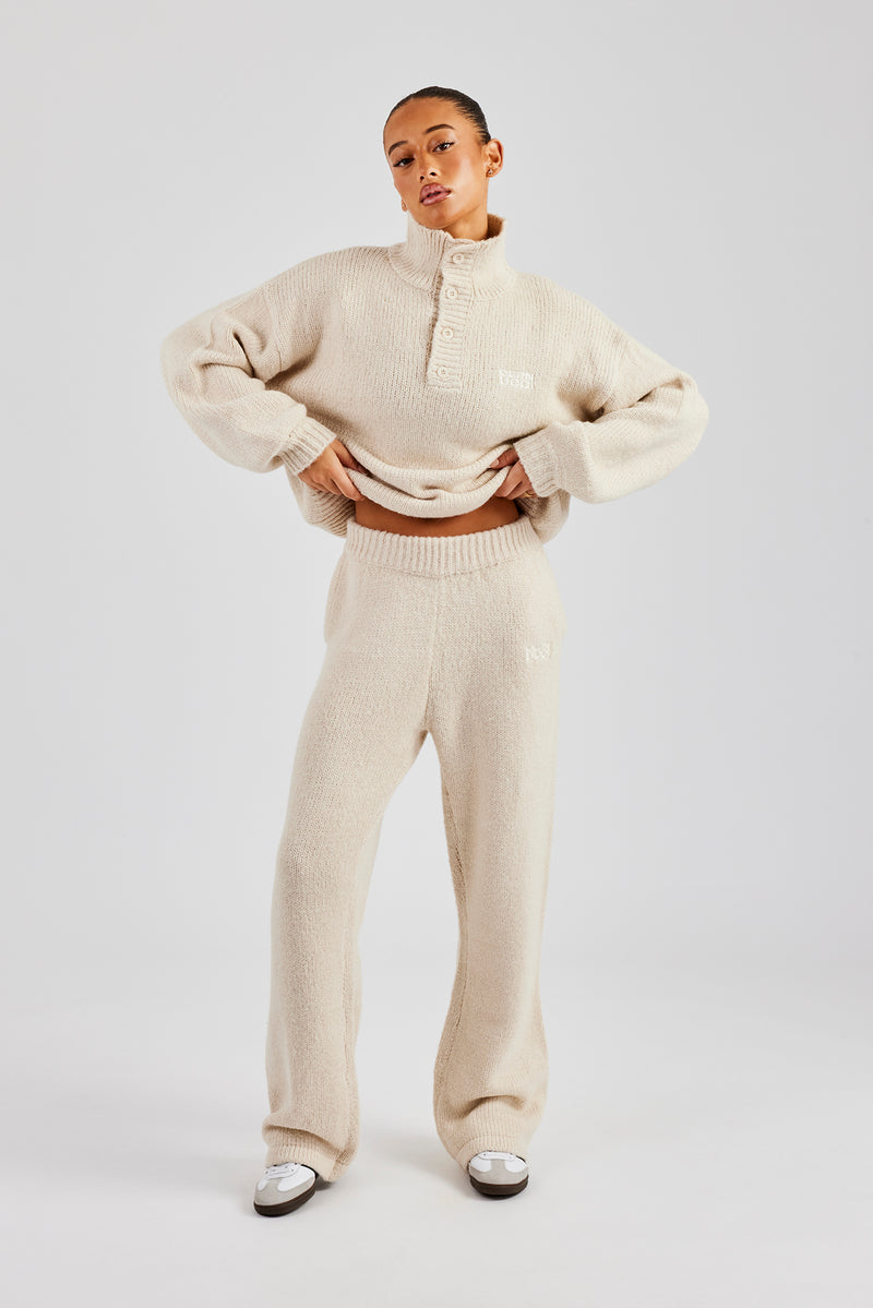 Knit Funnel Neck Sweater - Oatmeal