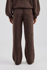 Knit Wide Leg Embroidered Jogger - Chocolate