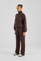 Knit Funnel Neck Tracksuit - Chocolate