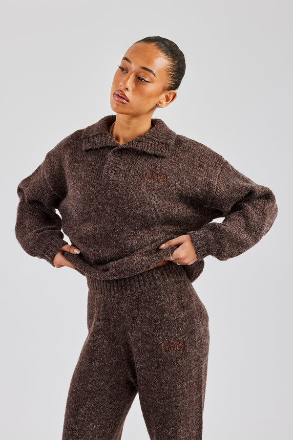 Knit Funnel Neck Sweater - Chocolate