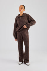 Knit Funnel Neck Tracksuit - Chocolate