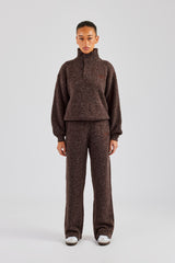 Knit Wide Leg Embroidered Jogger - Chocolate