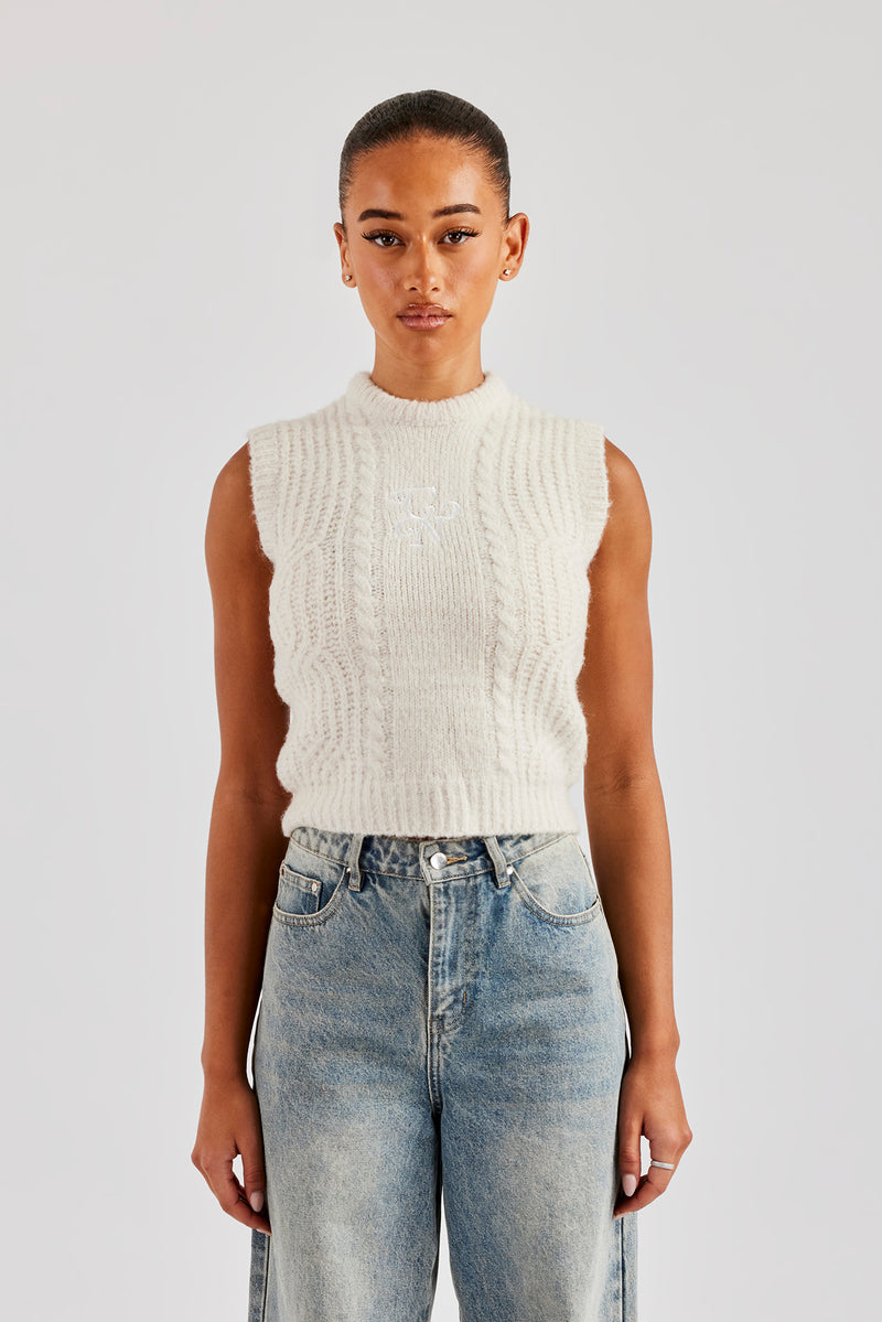 Womens Cable Knit Vest - Off White