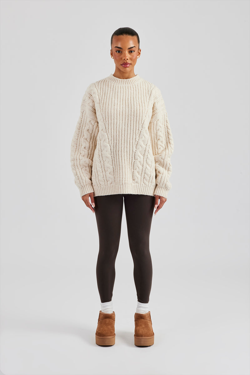 Oversized Cable Knit Sweater - Off White